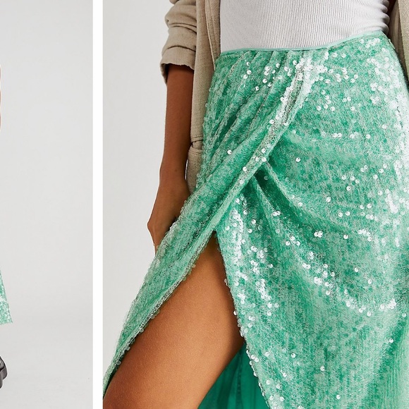 HOST PIC FREE PEOPLE SEQUIN POETS SKIRT MIDI LENGTH FULLY LINED SIZE 4 - Picture 2 of 9